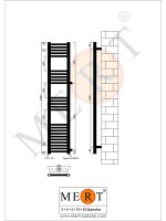 MERT Austausch Badheizkörper schwarz gerade, 300*1500 mm, Anschluss an der Seite 900 mm