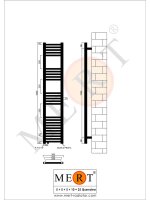 MERT Austausch Badheizkörper schwarz gerade, 300*1500 mm, versetzter Mittelanschluss links oder rechts unten