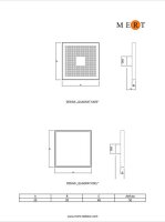 MERT Bodenablauf Design "EDEL" komplett aus Edelstahl 200x200 mm, 
sehr flache Einbauhöhe 2 cm
Modernes Design,
Ablauf Ø 50 mm, 
Einbautiefe 50 mm,
Durchfluss: 48 l/min.,
Geruchsverschluss mit Klappe, Haarfänger