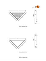 MERT Bodenablauf Design "DREIECK KARE" komplett aus Edelstahl 215x215x304 mm, 
sehr flache Einbauhöhe 2 cm
Modernes Design,
Ablauf Ø 50 mm, 
Einbautiefe 50 mm,
Durchfluss: 48 l/min.,
Geruchsverschluss mit Klappe, Haarfänger